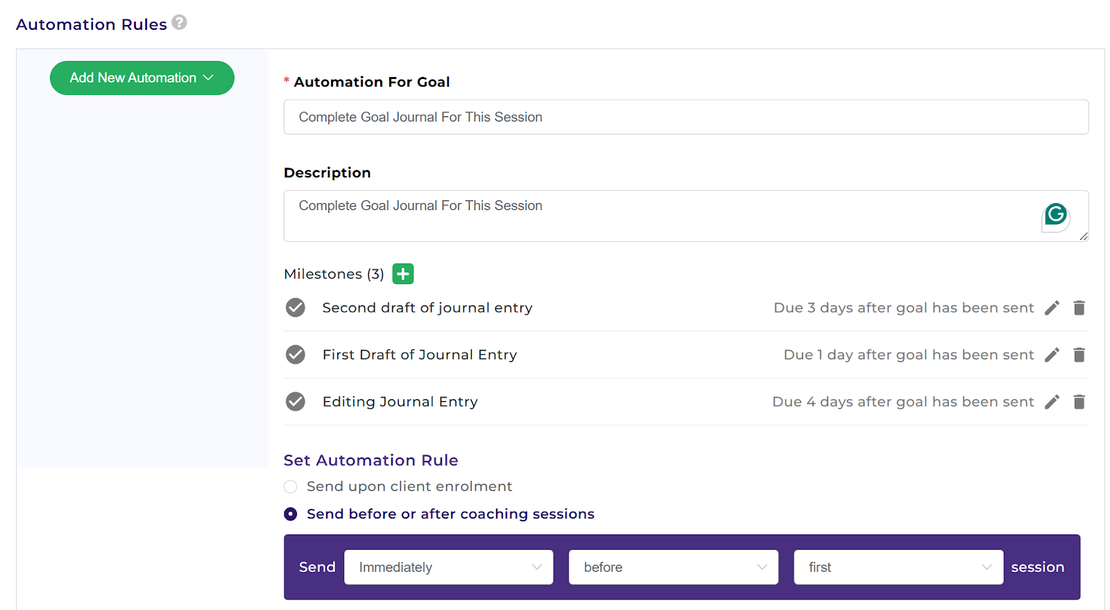 CoachVantage automated goal-setting feature